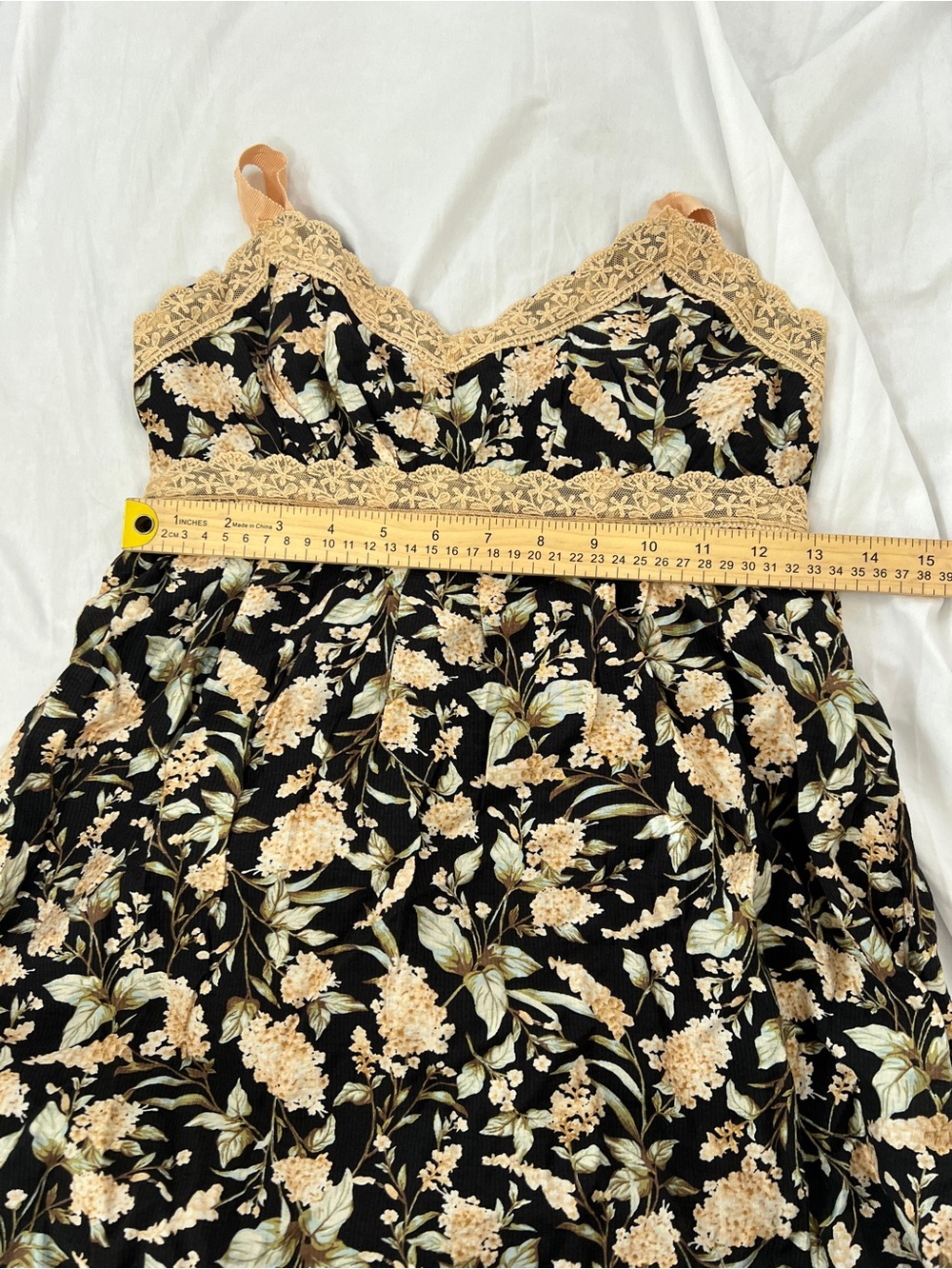 mine Black Floral Midi Dress with Beige Lace Trim - Picture 9 of 9